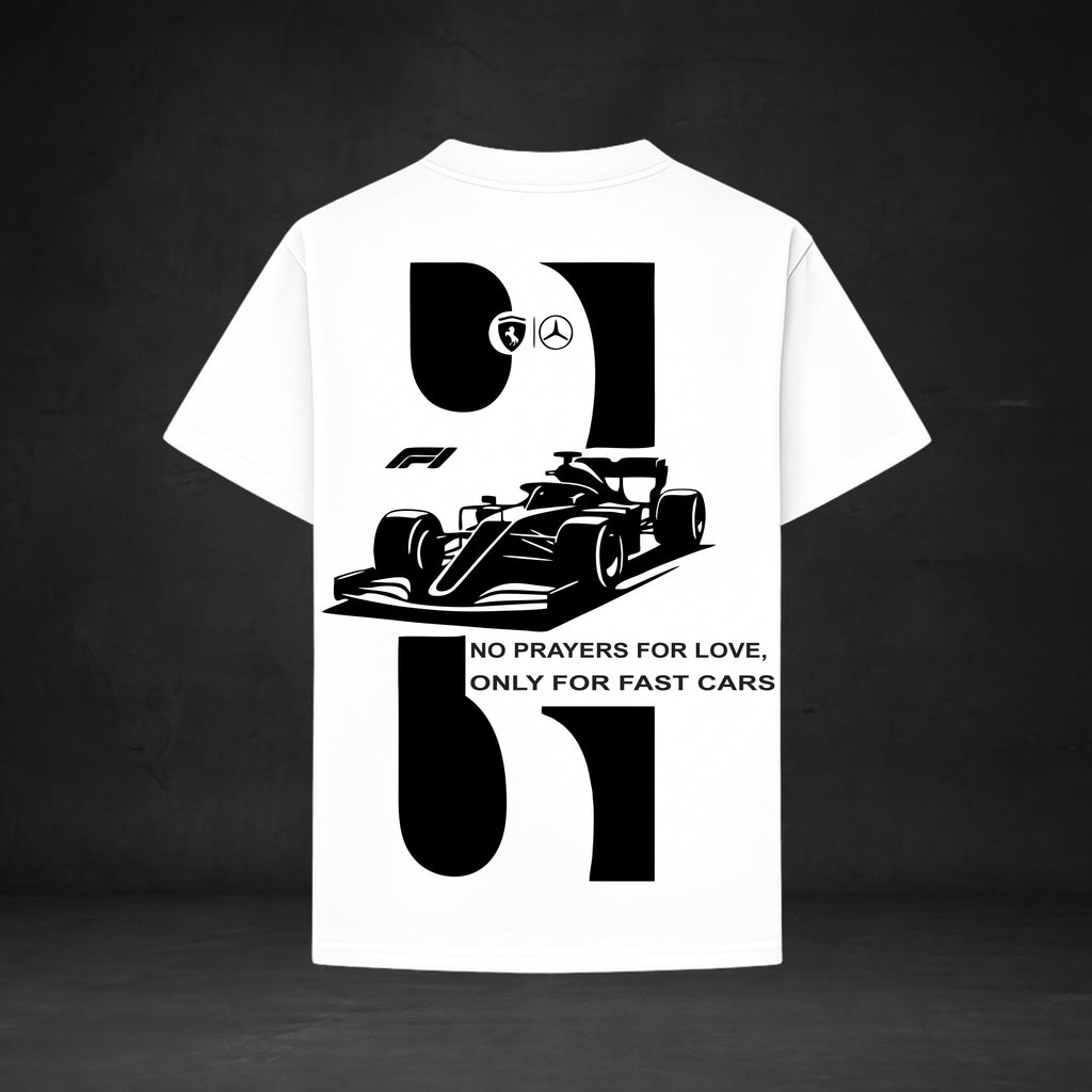 PRAYERS FOR FAST CARS Puff Print Oversized T-Shirt