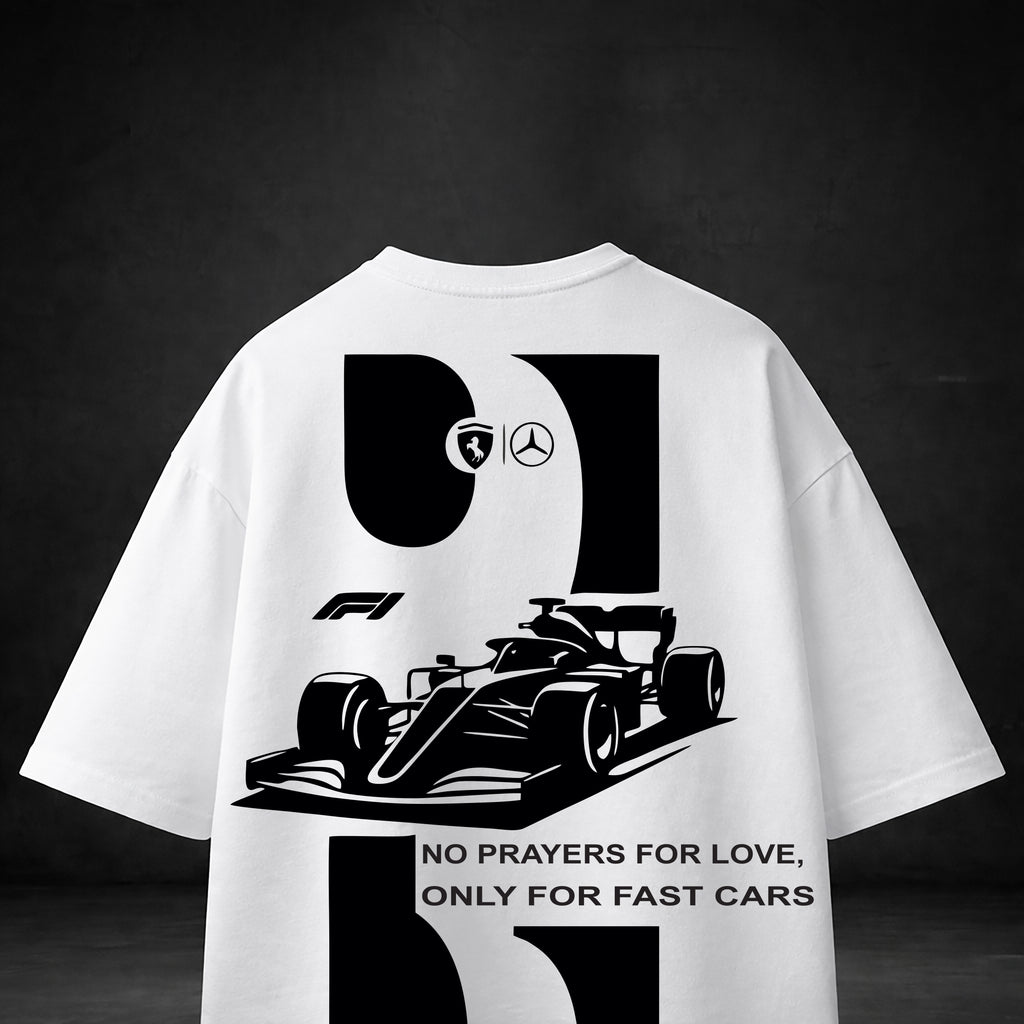 PRAYERS FOR FAST CARS Puff Print Oversized T-Shirt