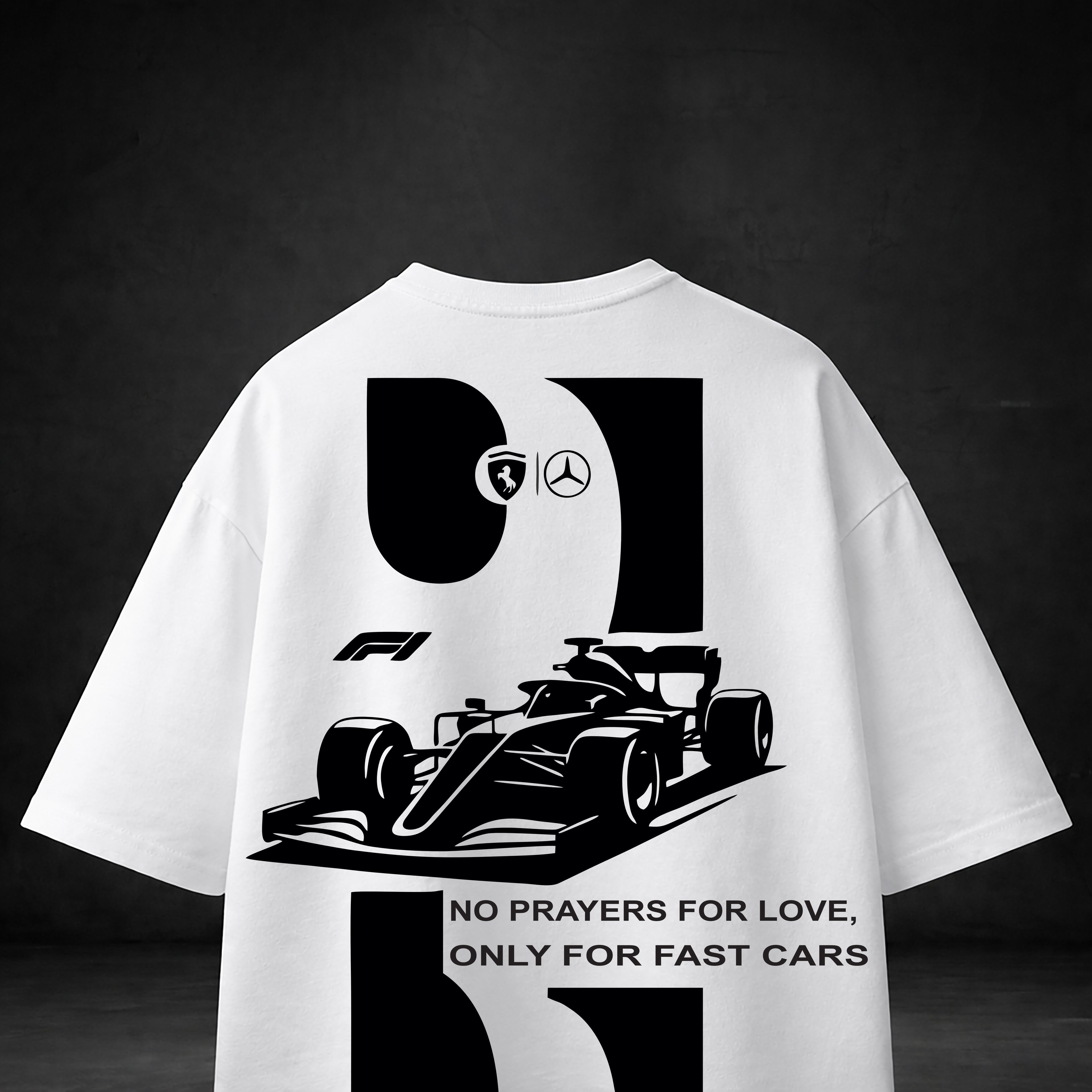 PRAYERS FOR FAST CARS Puff Print Oversized T-Shirt
